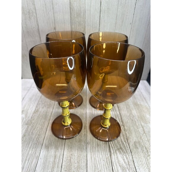 Vtg Tiki Bar Wine Goblets Acrylic Tree Bamboo Style Stem Cocktail Glasses Set 4 - Picture 5 of 7